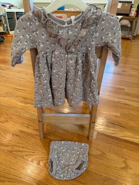 Quincy Mae Taupe Floral Ruffle Dress with Bloomer